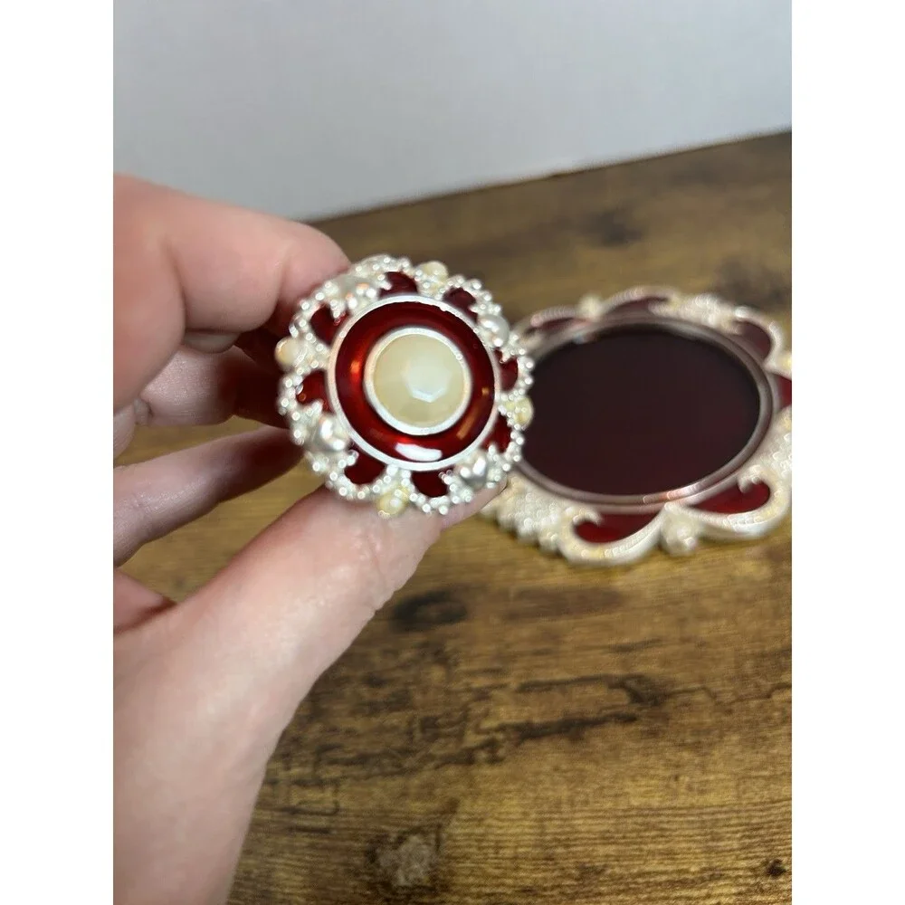 Bombay Scarlett Wine Coaster & Bottle Stopper Set Red Enamel Silver Tone Gift